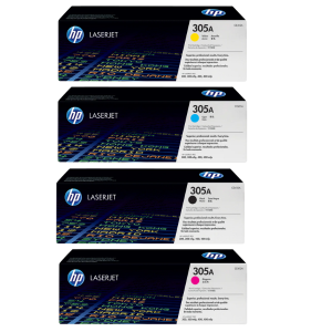 HP 305A Original LaserJet Toner Cartridges - Black/Cyan/Magenta/Yellow - for HP Color LaserJet Pro 300/400 Series Printers