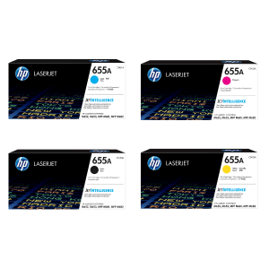 HP 655A Original LaserJet Toner Cartridges - Black/Cyan/Magenta/Yellow - for HP Color LaserJet Enterprise M652/M653/MFP M681/M682 Series Printers