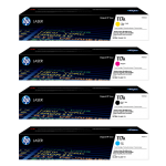 HP 117A Original LaserJet Toner Cartridges - Black/Cyan/Magenta/Yellow - 700/1000 Page Yield - for HP Color Laser 150/178/179 Series Printers